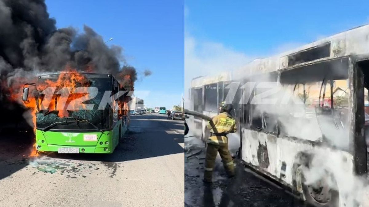Оралда жолаушылар автобусы өртенді: жалын аялдаманы шарпыды (видео)